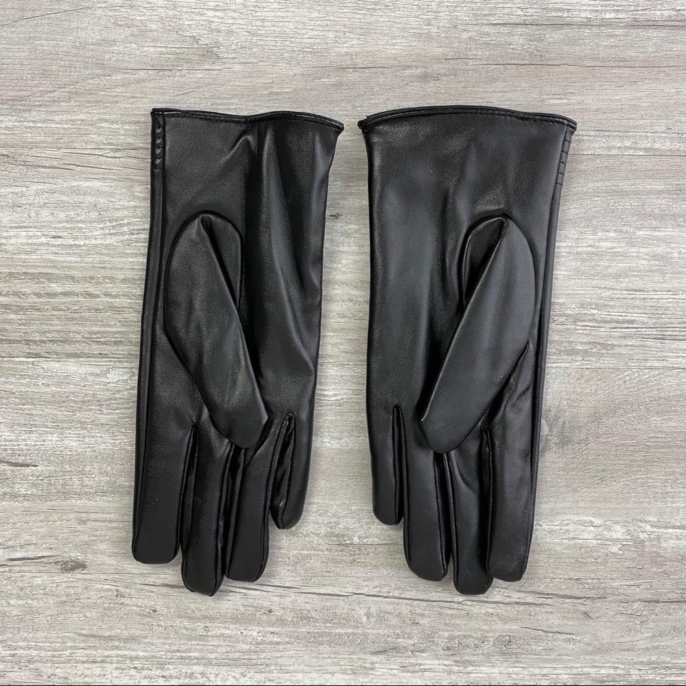 NWOT Black Faux Leather Winter Gloves - Picture 2 of 4